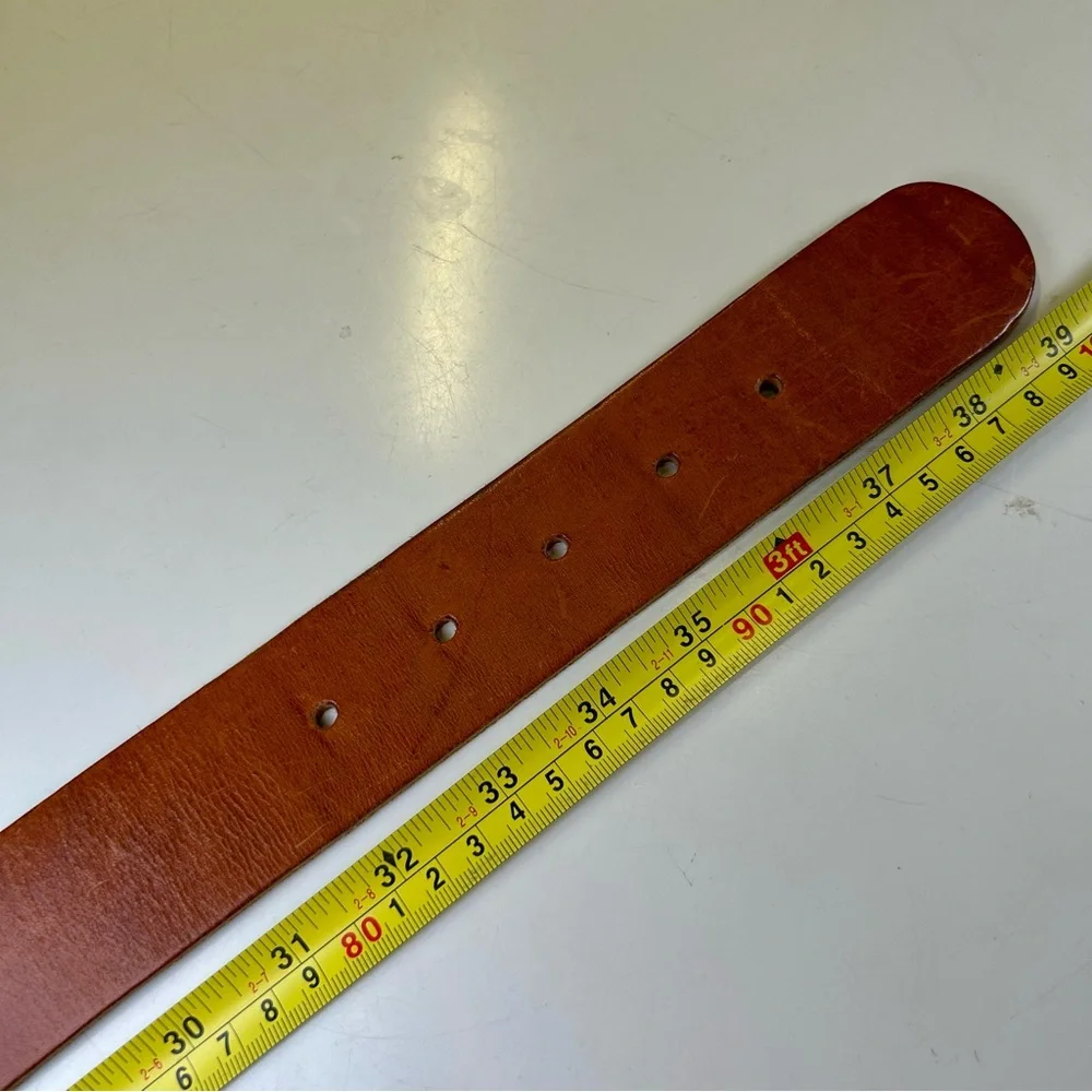 H&M Wide Brown Leather Belt, Unisex, Distressed Silver Buckle Size 33-34 - Picture 7 of 10